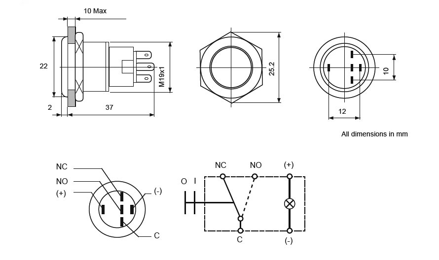 Stainless Steel LED Switches Line Drawing