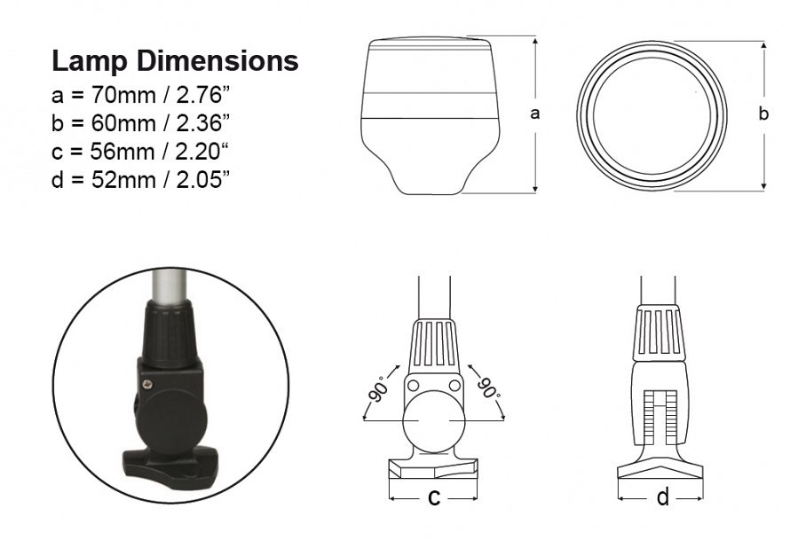NaviLED 360 Fold Down Base Anchor Lamp Dimensions