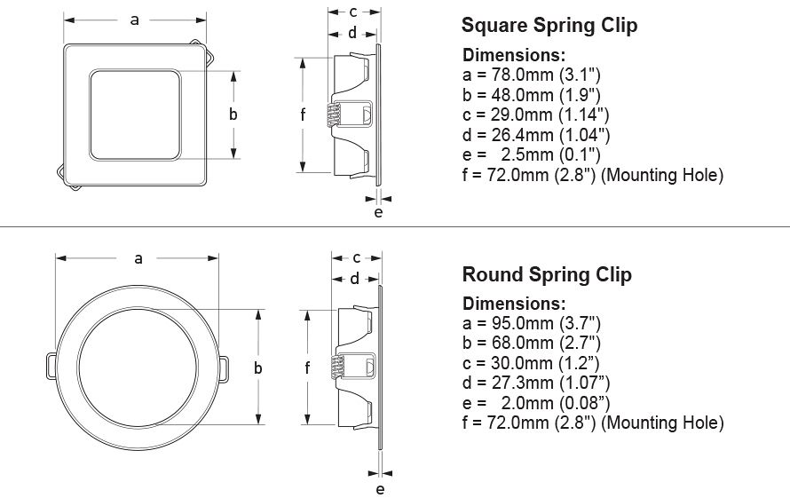EuroLED 95 Gen 2 LED Down Lights with Spring Clips Diagrams
